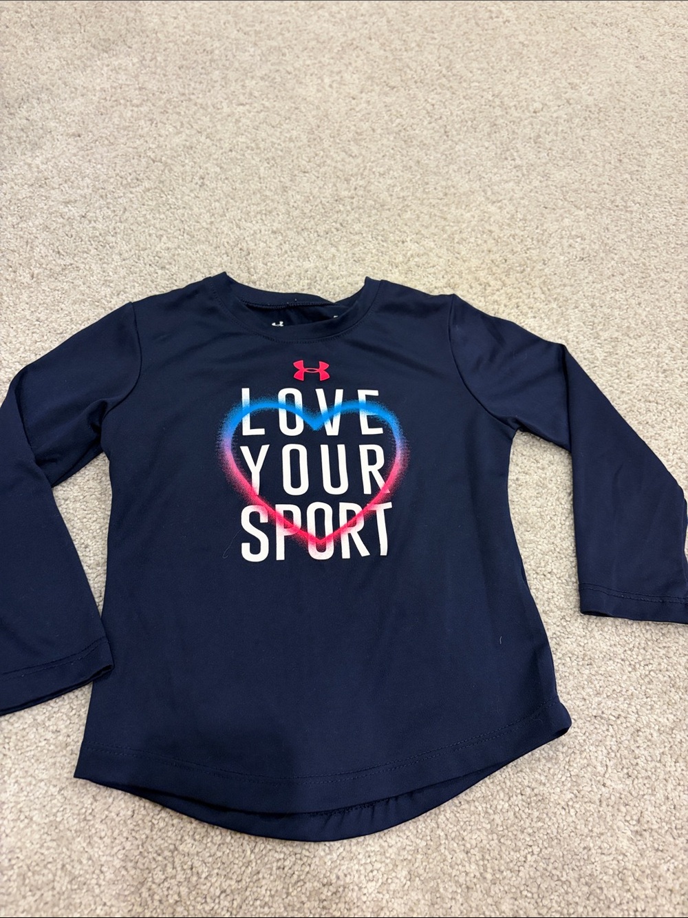 Under Armour Navy Long Sleeve Tee with Pink & Blue Heart Graphic